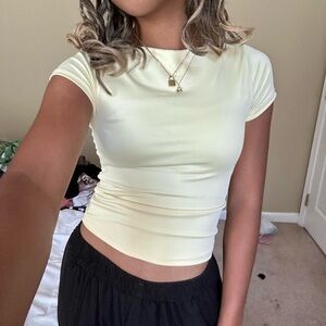 Yellow Silk Boatneck Fitted Top